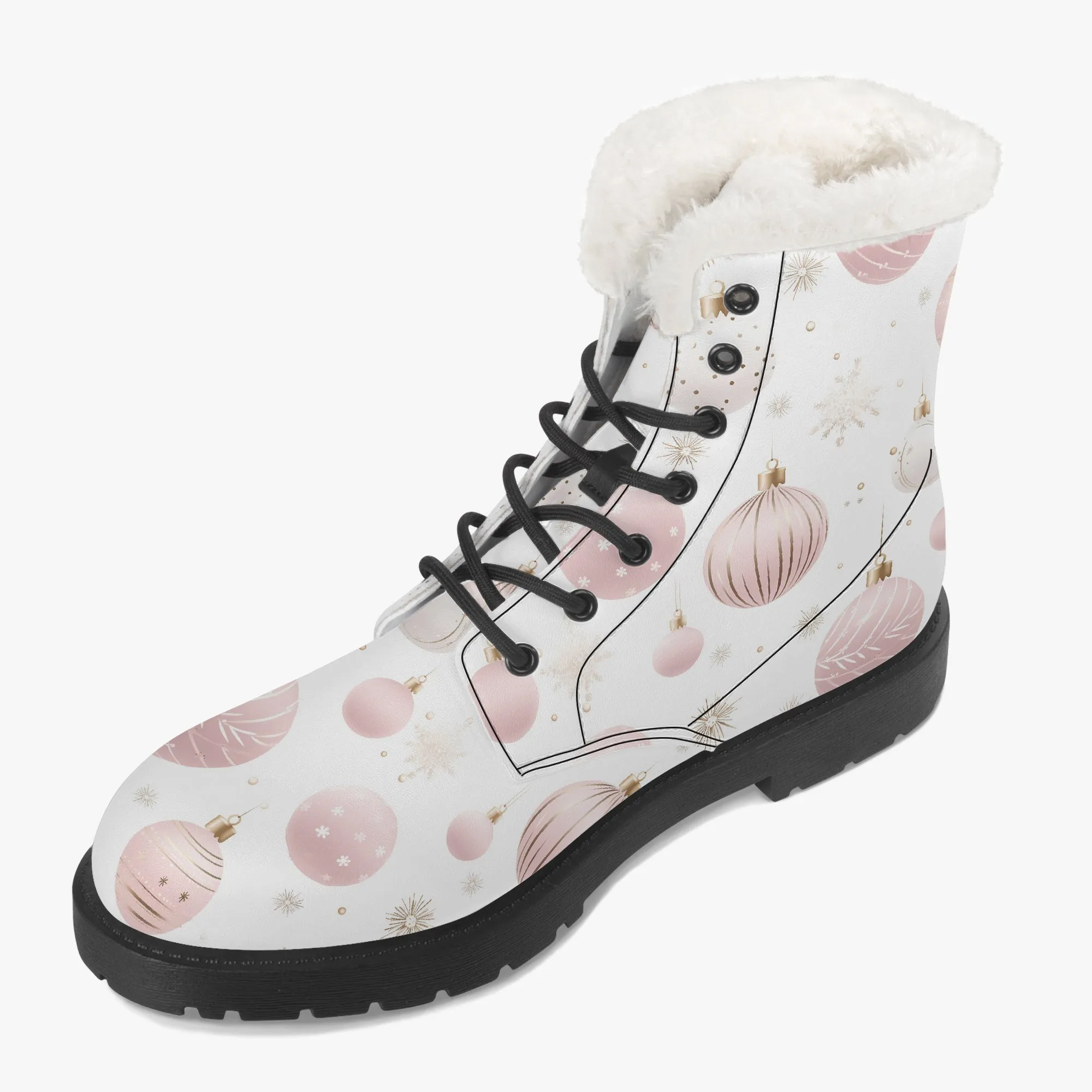 Faux Fur Leather Boots Christmas Baubles