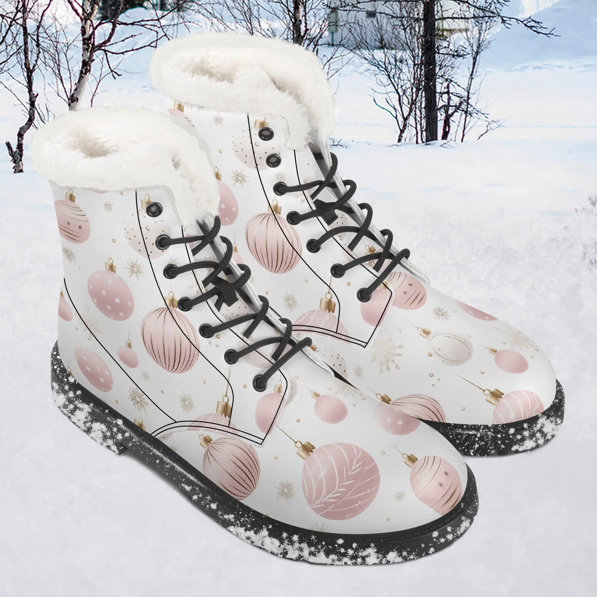 Faux Fur Leather Boots Christmas Baubles
