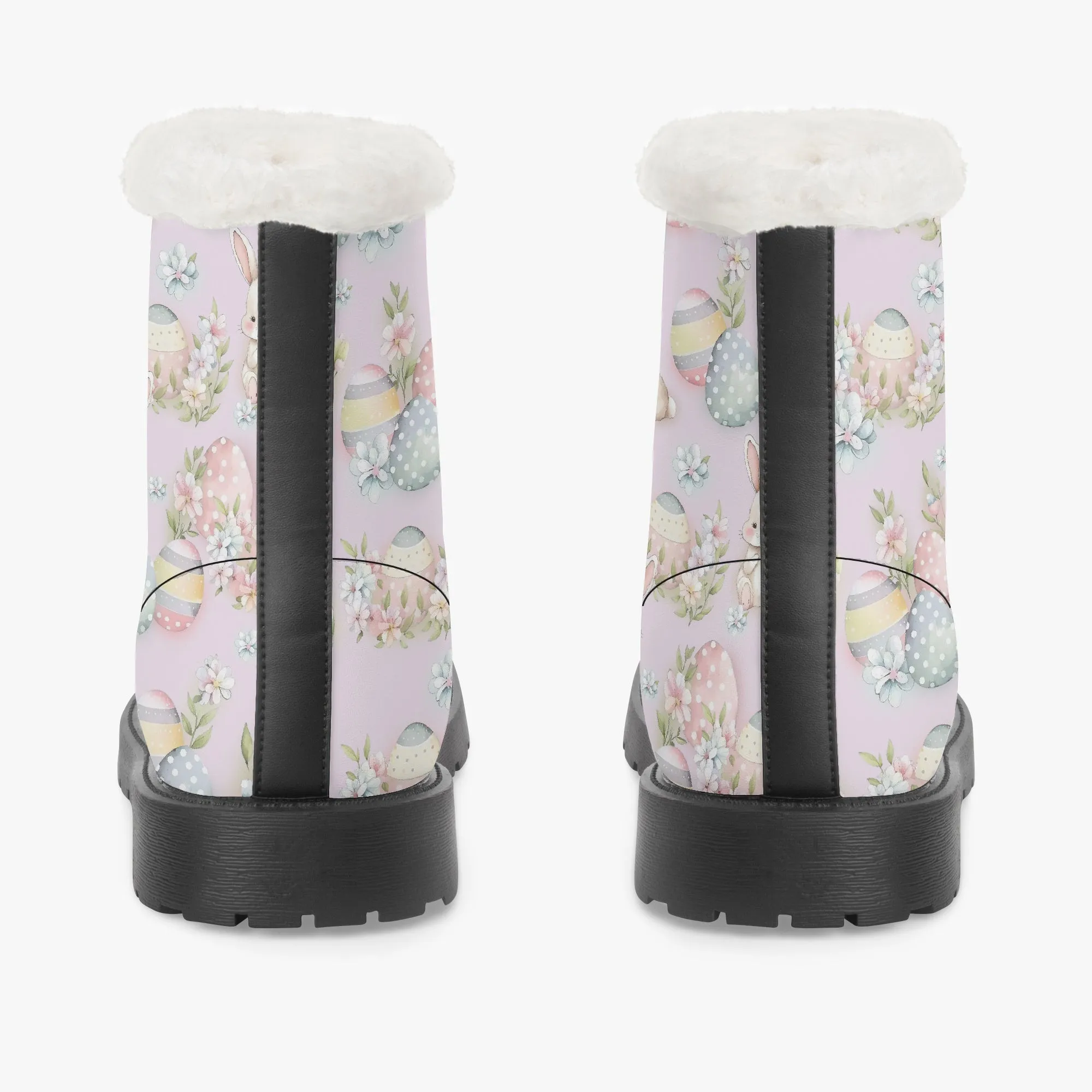Faux Fur Leather Boots Cute Easter Print Lilac