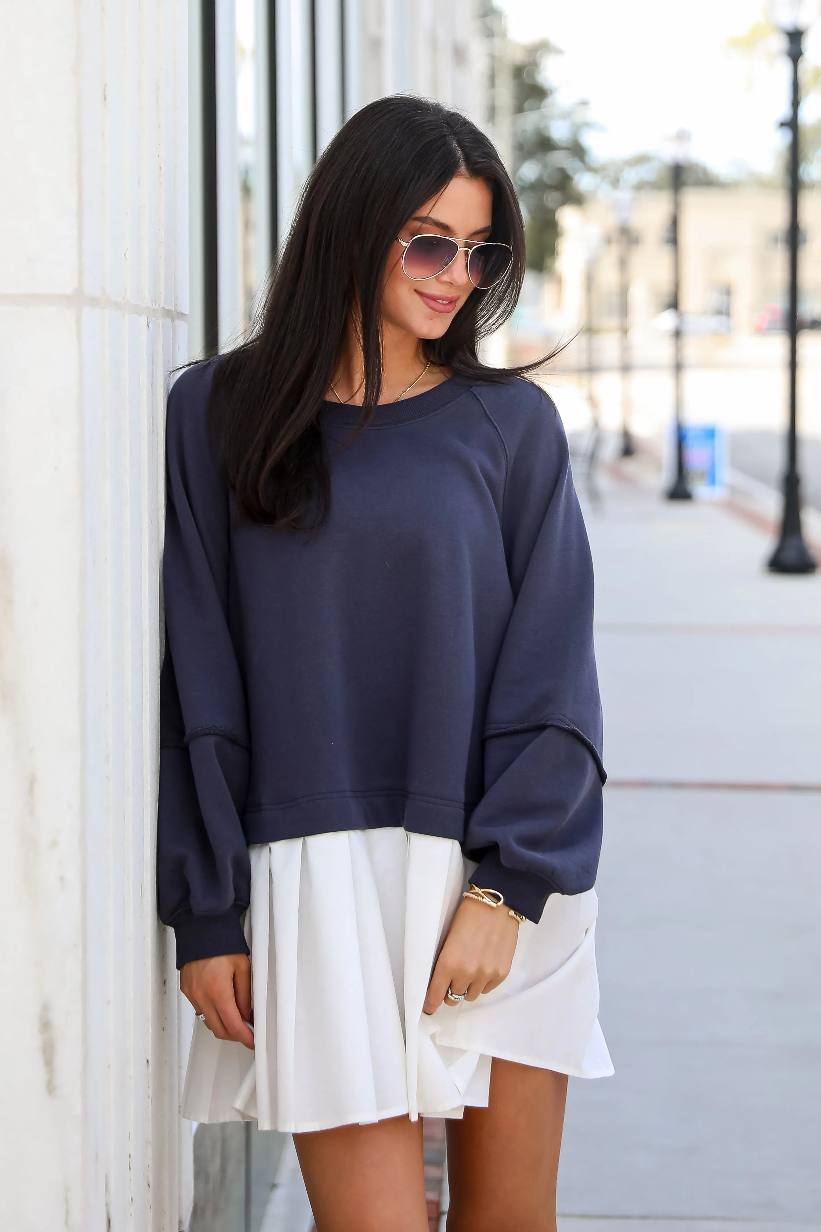 FINAL SALE - Contemporary Comfort Navy Sweatshirt Dress