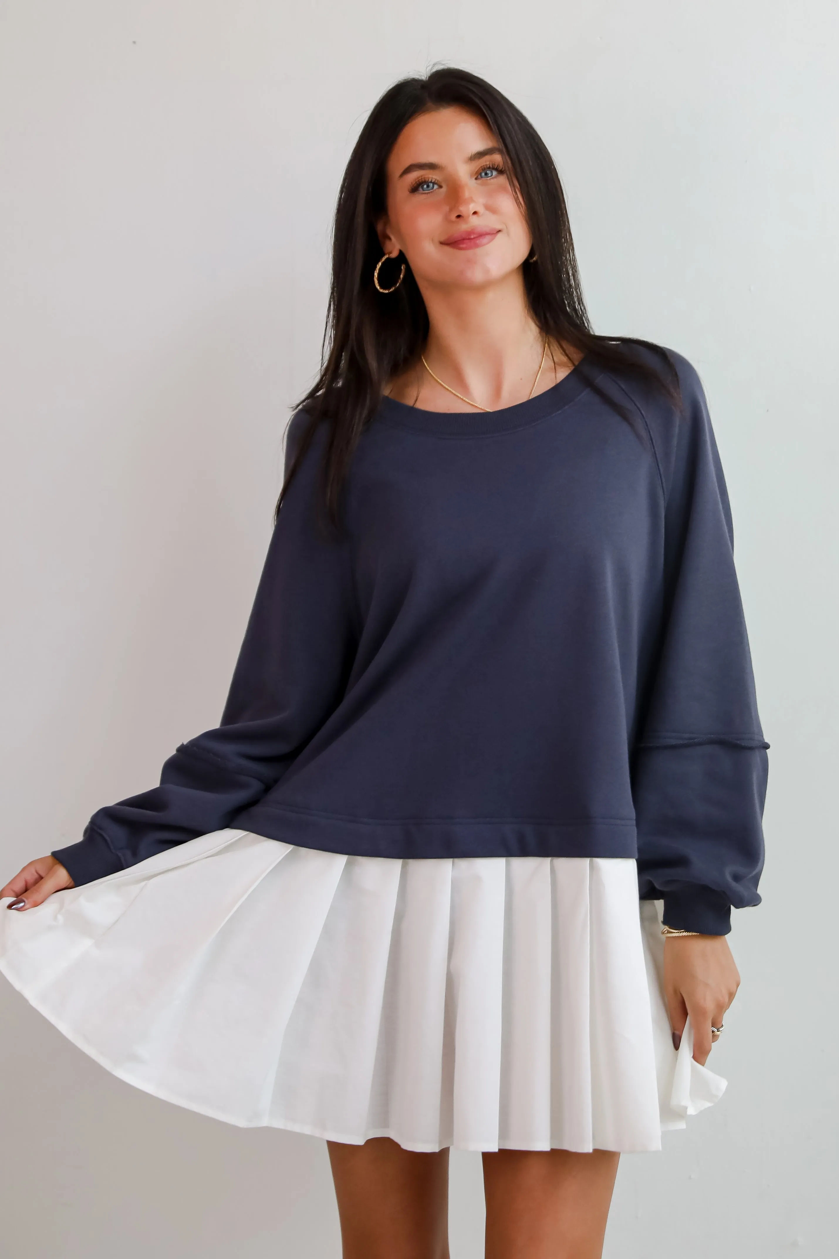 FINAL SALE - Contemporary Comfort Navy Sweatshirt Dress