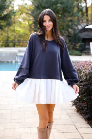 FINAL SALE - Contemporary Comfort Navy Sweatshirt Dress
