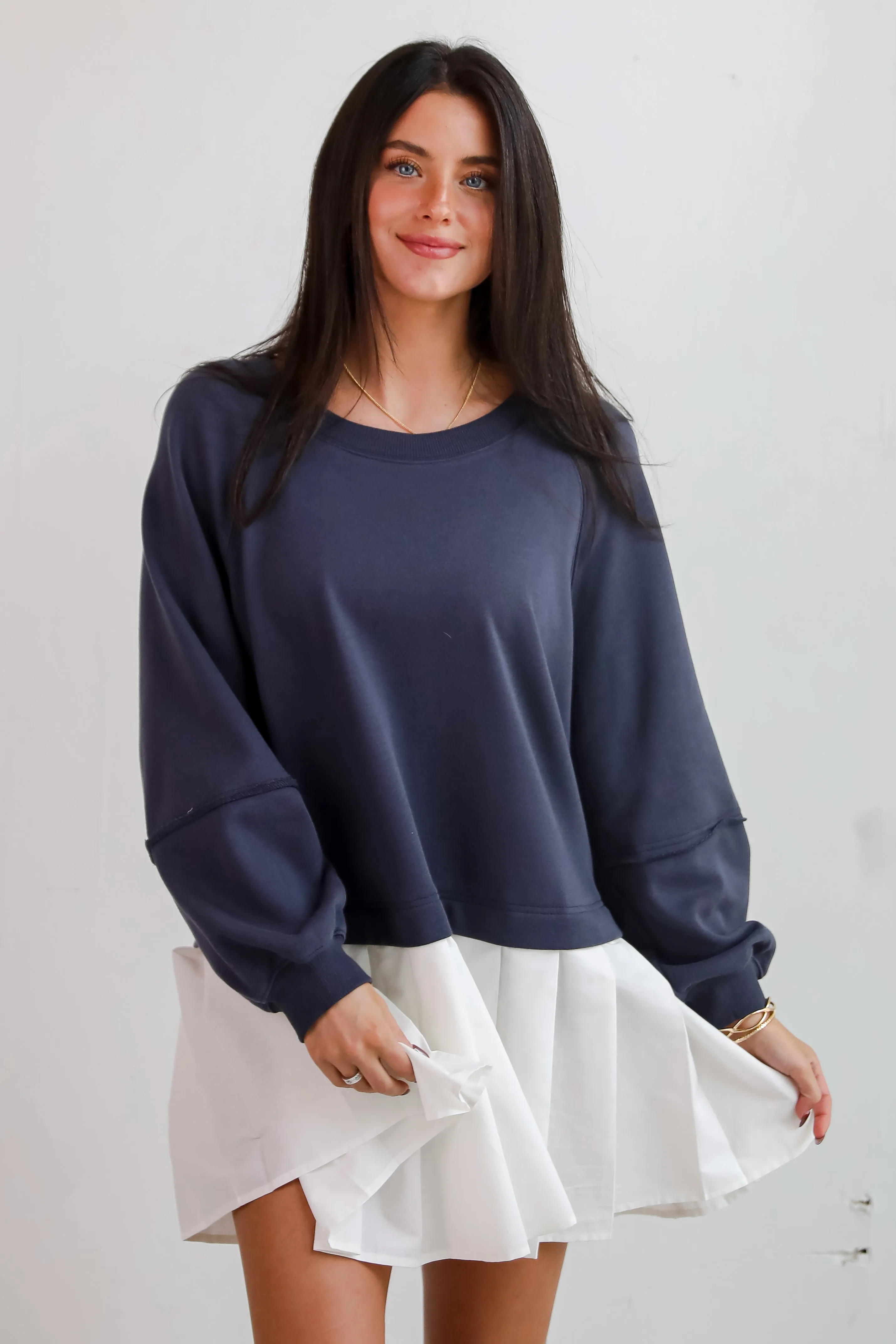 FINAL SALE - Contemporary Comfort Navy Sweatshirt Dress