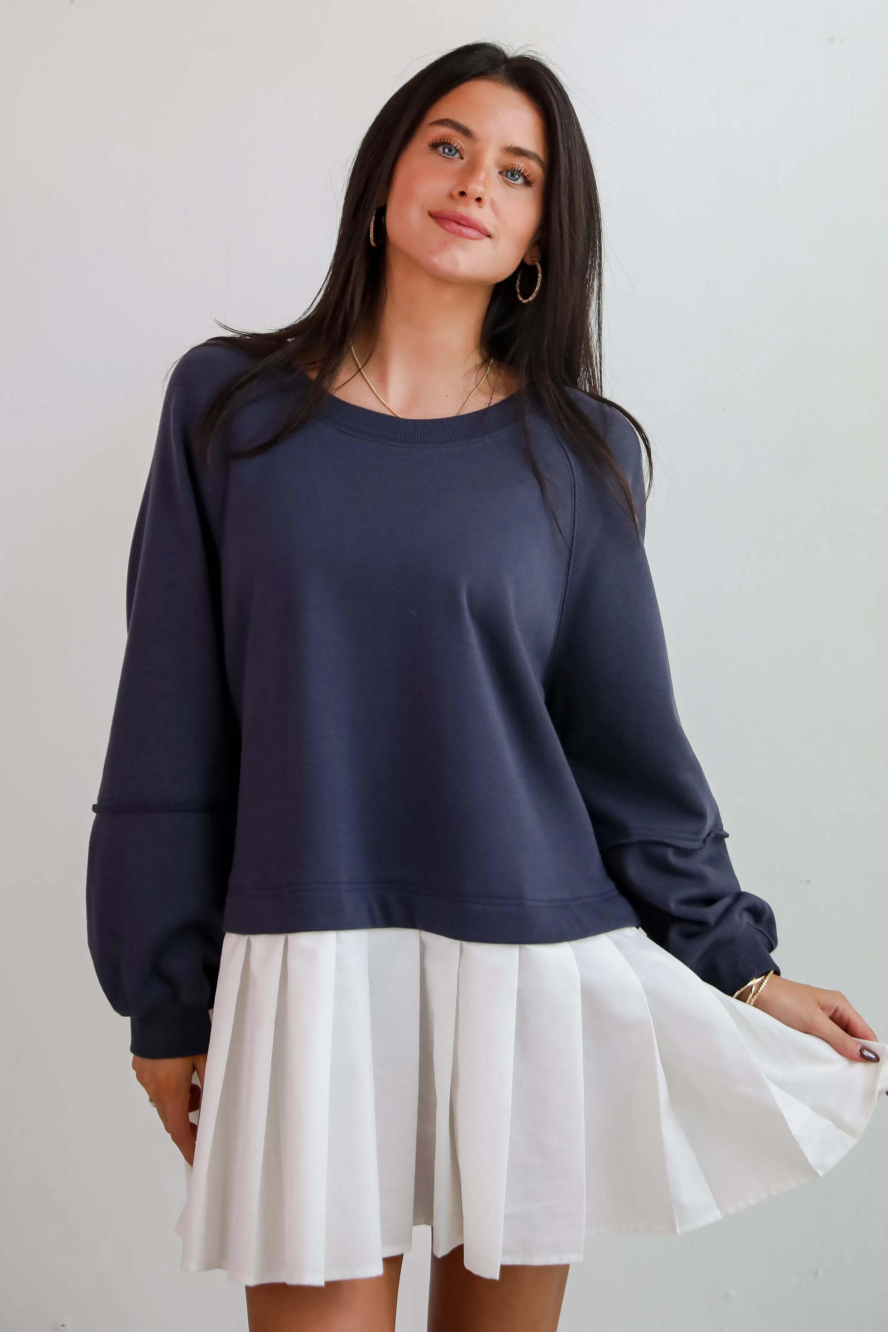 FINAL SALE - Contemporary Comfort Navy Sweatshirt Dress