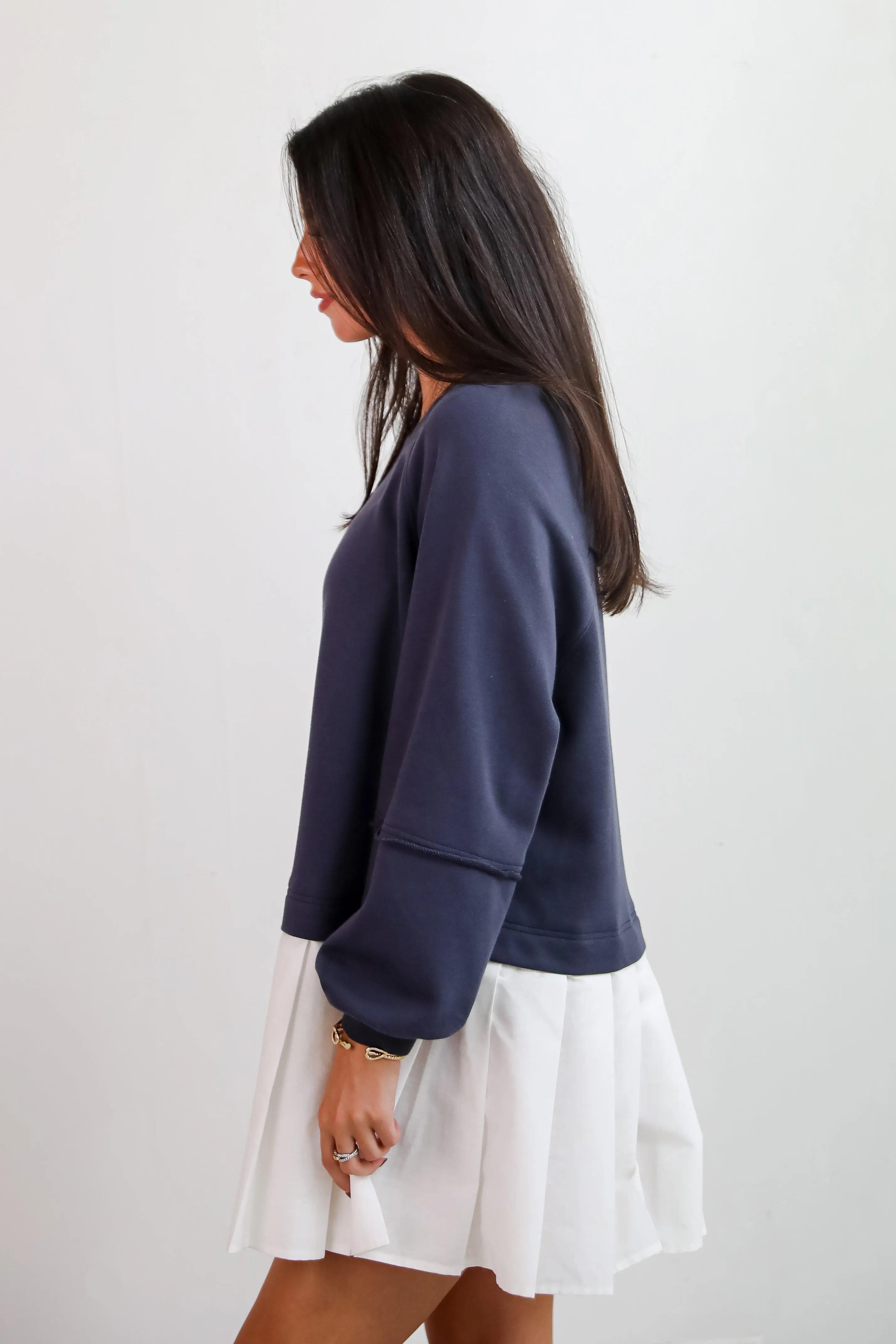 FINAL SALE - Contemporary Comfort Navy Sweatshirt Dress