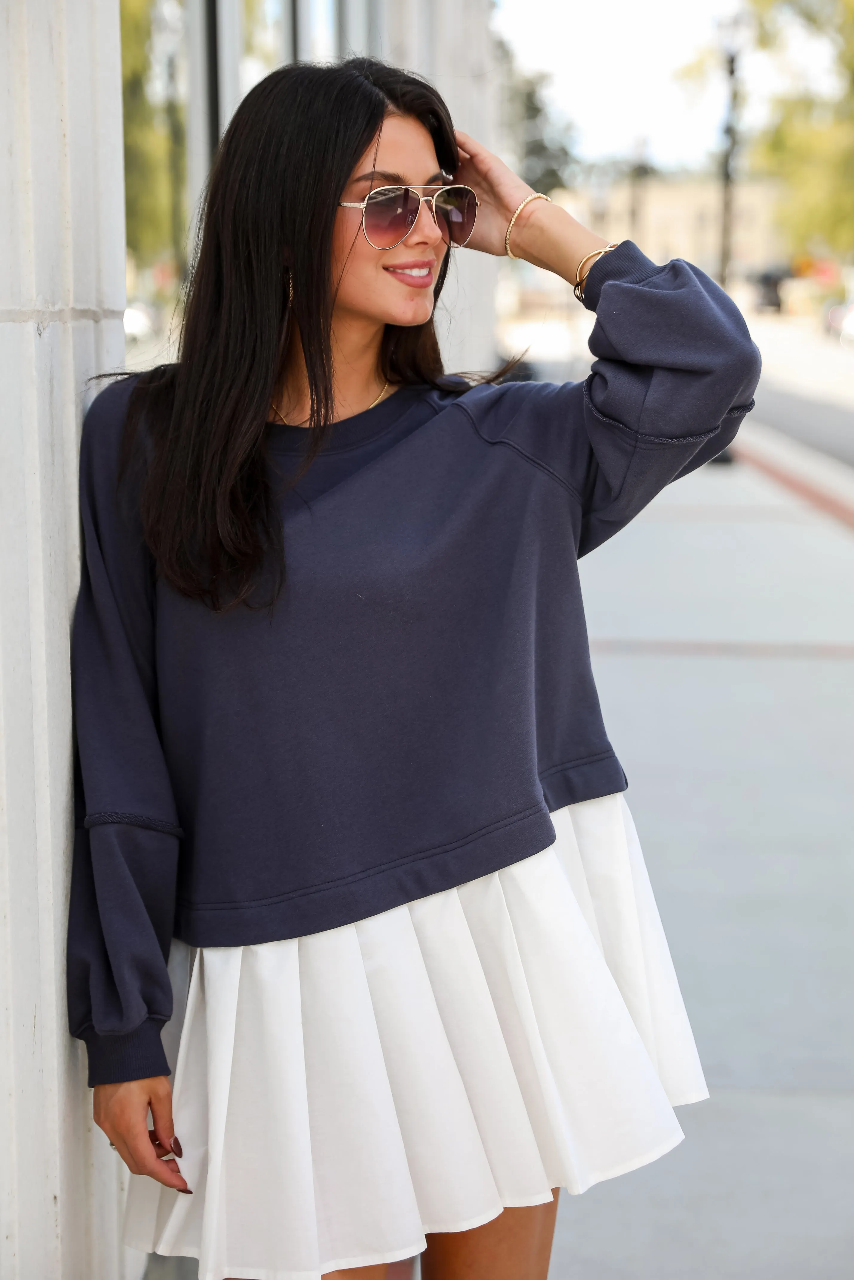 FINAL SALE - Contemporary Comfort Navy Sweatshirt Dress