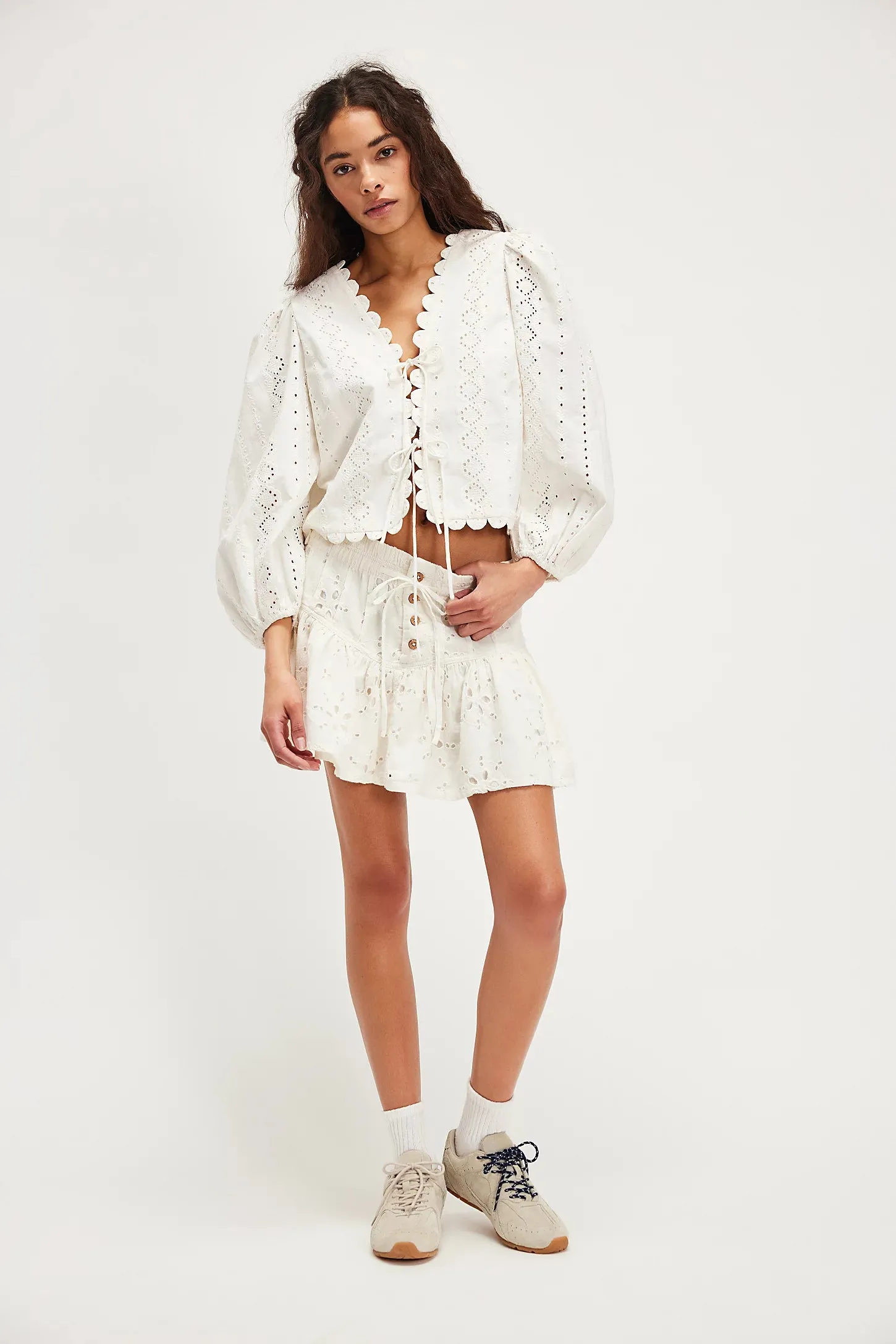 FREE PEOPLE ROSELLE EYELET MINI SKIRT - IVORY