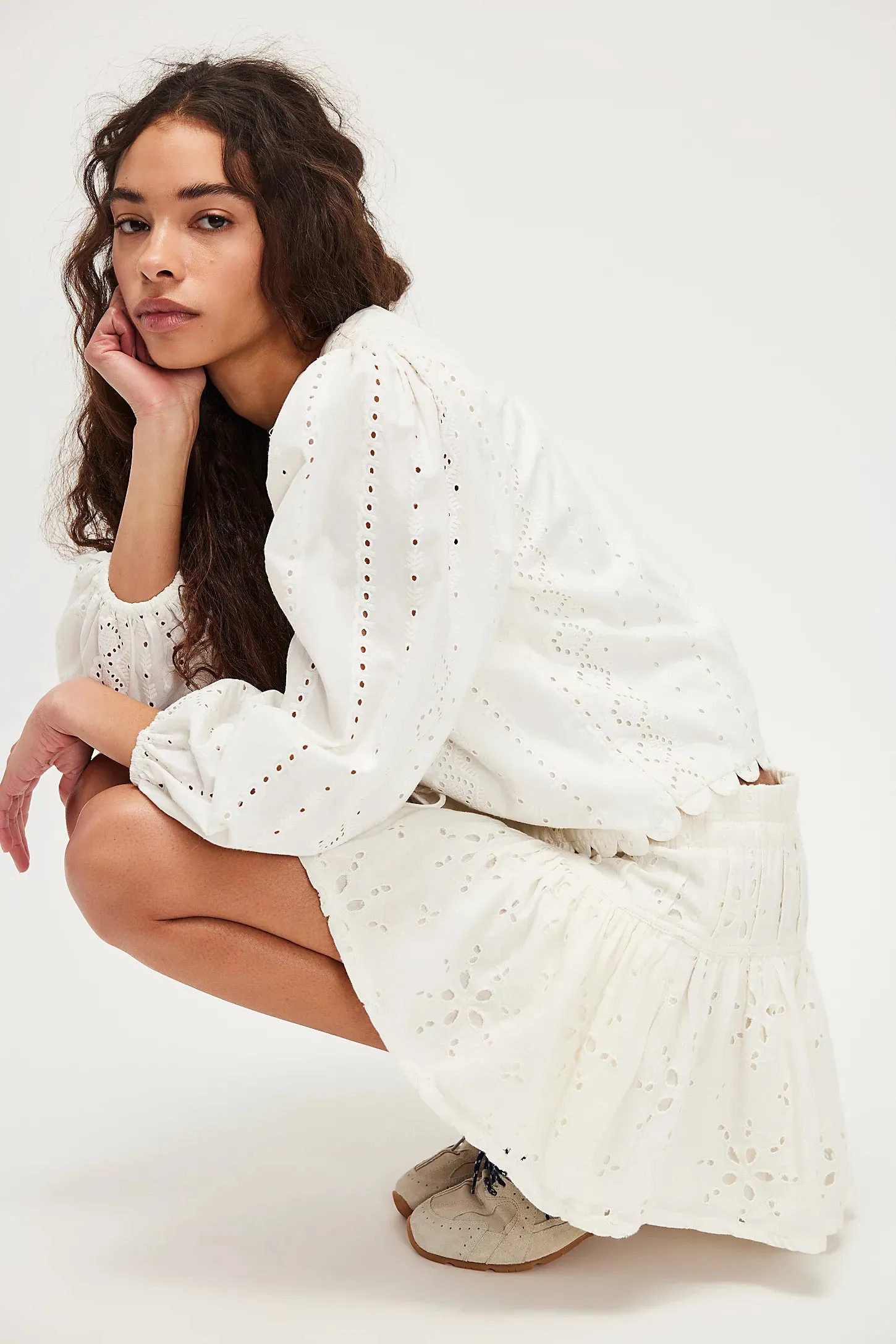 FREE PEOPLE ROSELLE EYELET MINI SKIRT - IVORY