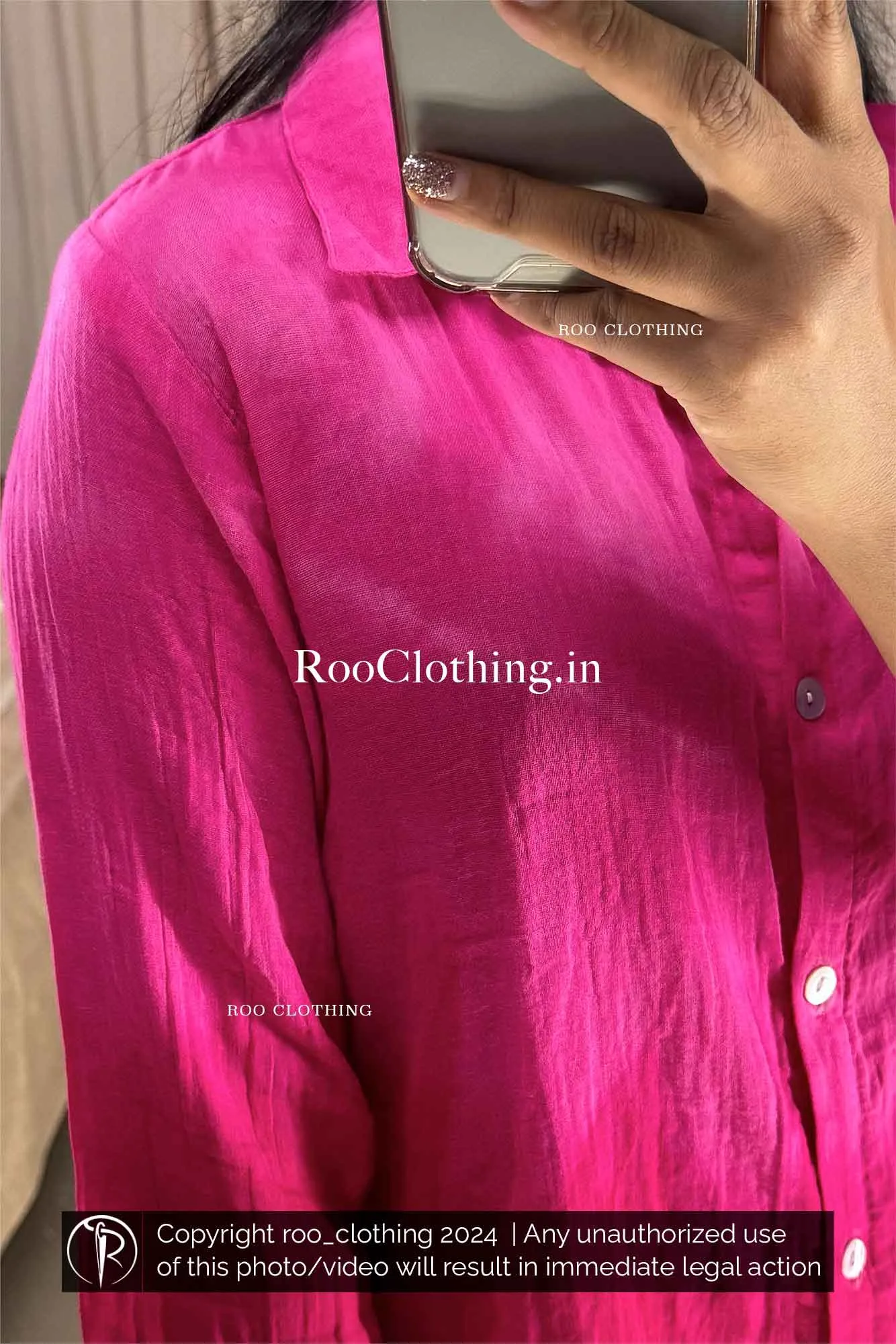 Fuchsia Pink Ombre Tie-Dyed Loose Fit Full Sleeve Women's Cotton Shirt