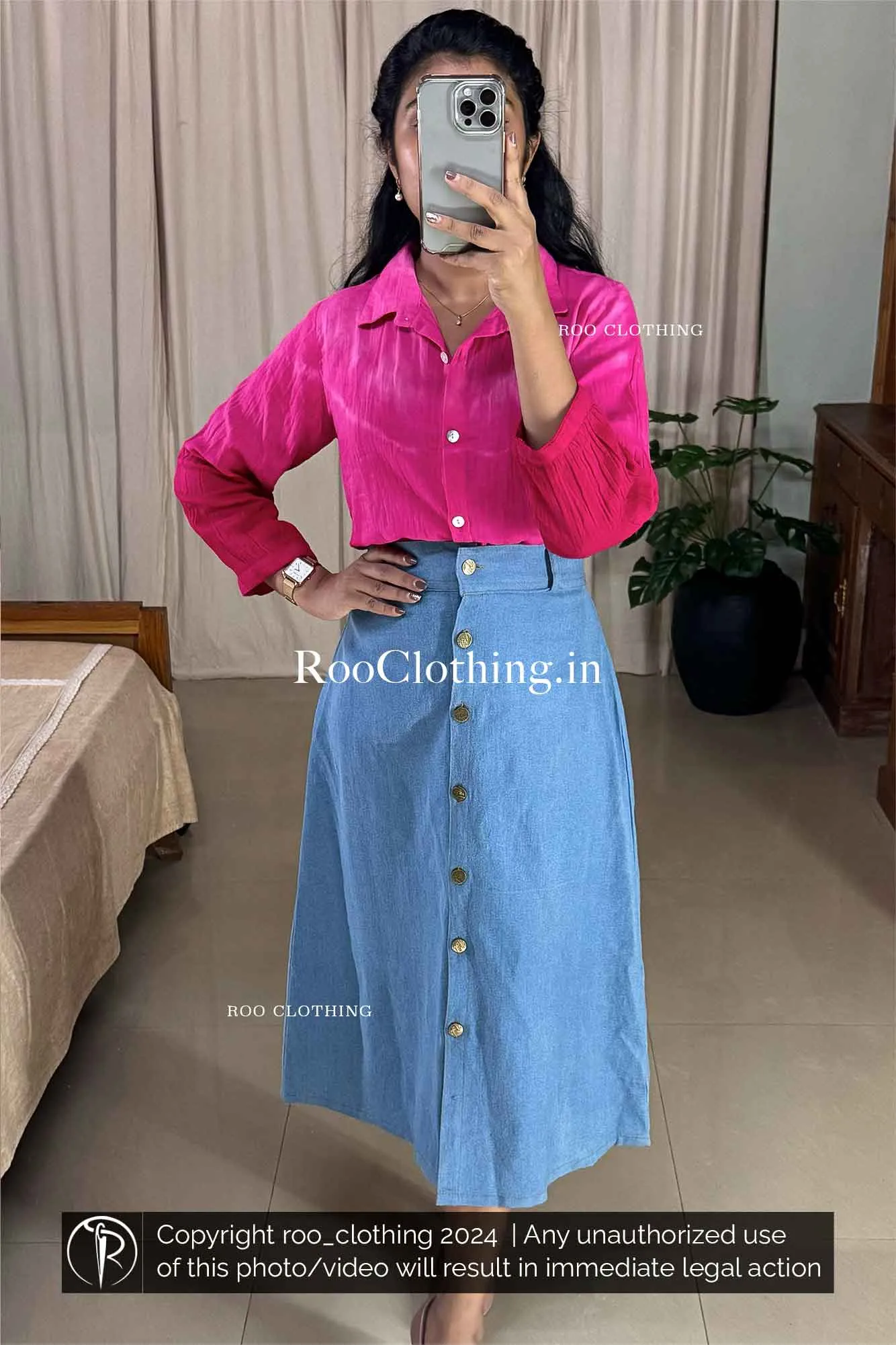 Fuchsia Pink Ombre Tie-Dyed Loose Fit Full Sleeve Women's Cotton Shirt
