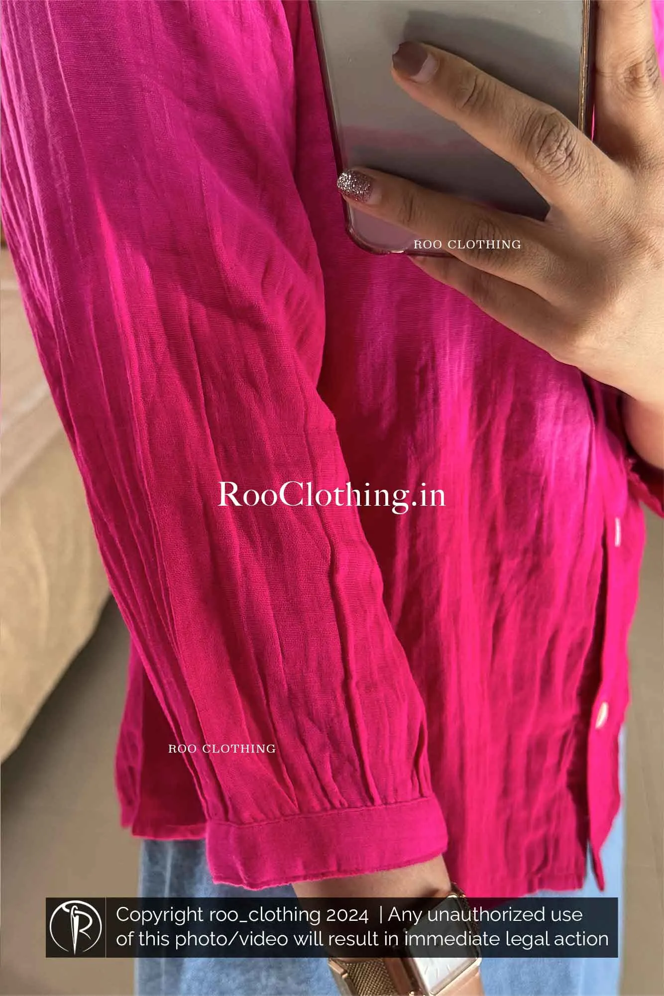 Fuchsia Pink Ombre Tie-Dyed Loose Fit Full Sleeve Women's Cotton Shirt