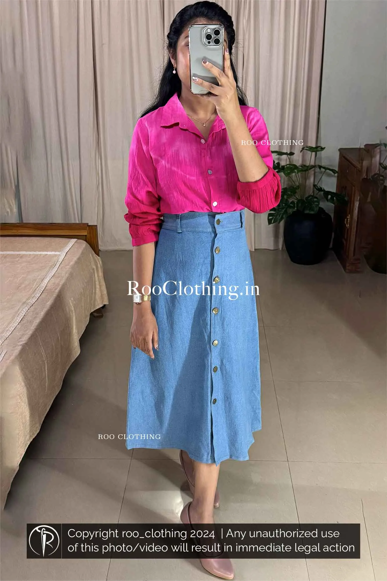 Fuchsia Pink Ombre Tie-Dyed Loose Fit Full Sleeve Women's Cotton Shirt