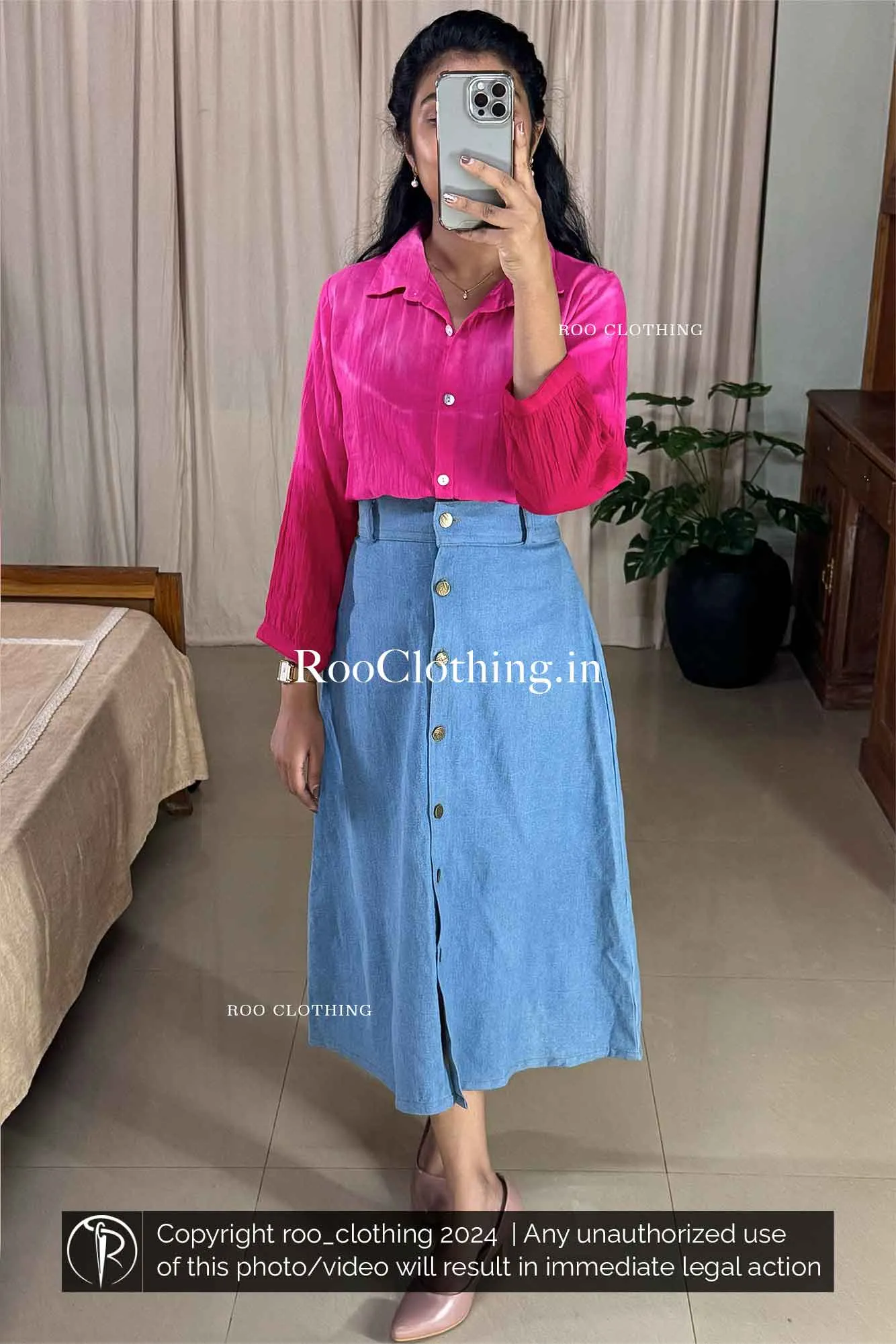 Fuchsia Pink Ombre Tie-Dyed Loose Fit Full Sleeve Women's Cotton Shirt