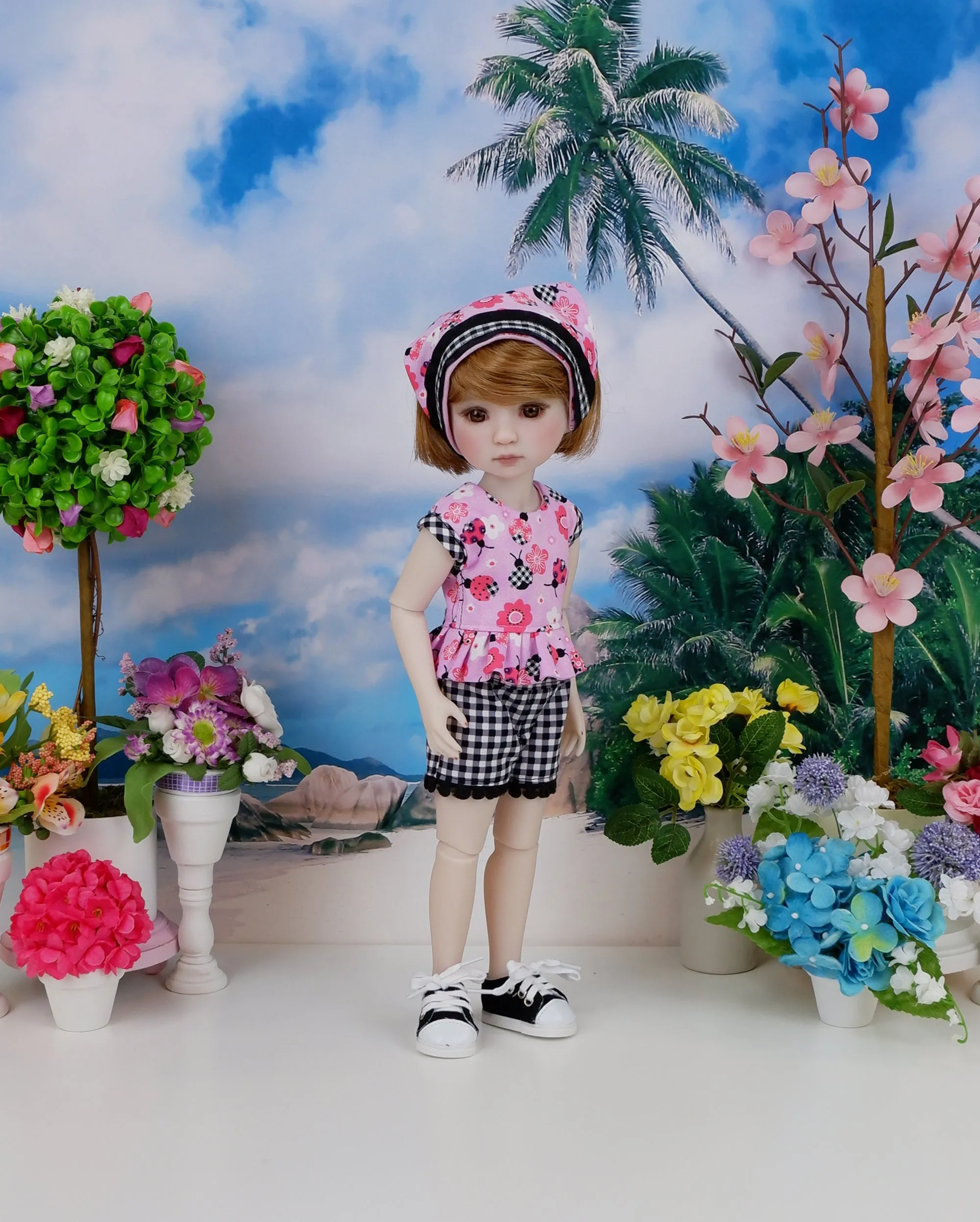 Gingham Ladybug - top & shorts with shoes for Ruby Red Fashion Friends doll