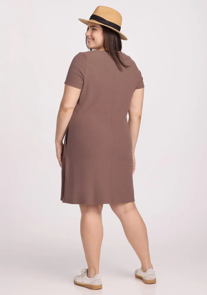 Harlowe Ribbed Dress - Toasted Almond