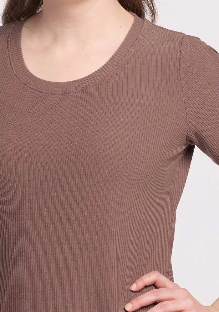 Harlowe Ribbed Dress - Toasted Almond