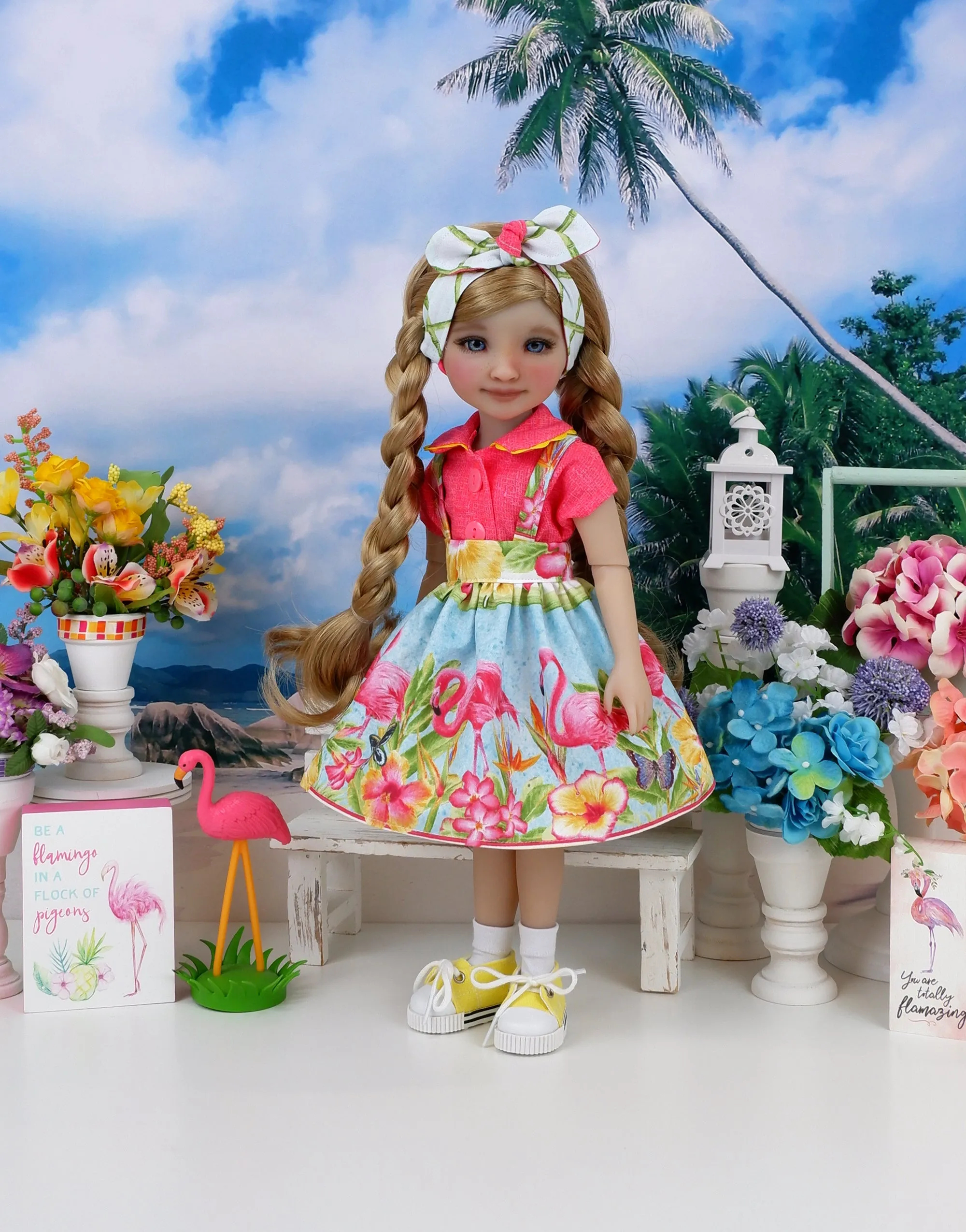 Hawaiian Flamingo - blouse & jumper with shoes for Ruby Red Fashion Friends doll