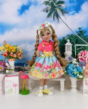 Hawaiian Flamingo - blouse & jumper with shoes for Ruby Red Fashion Friends doll