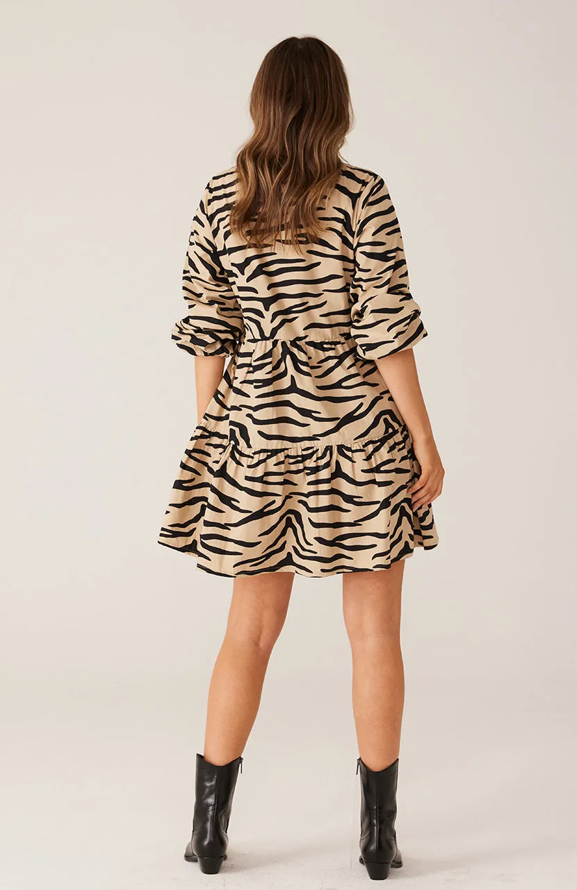 Indianna Mini Dress - Taupe Zebra