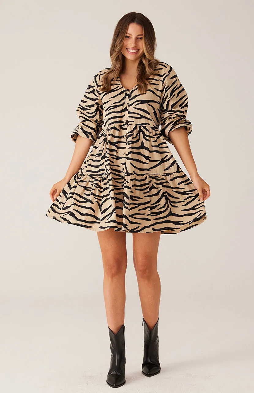 Indianna Mini Dress - Taupe Zebra