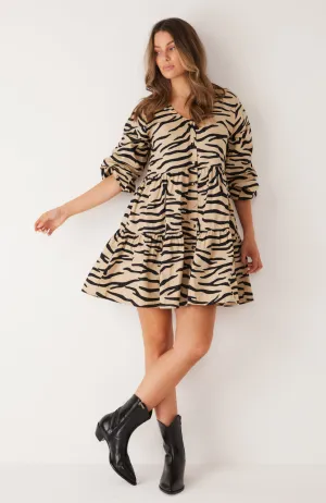 Indianna Mini Dress - Taupe Zebra