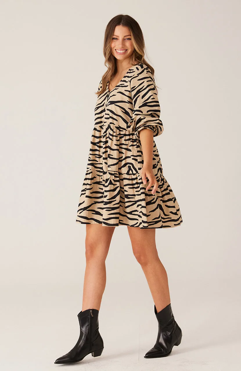 Indianna Mini Dress - Taupe Zebra