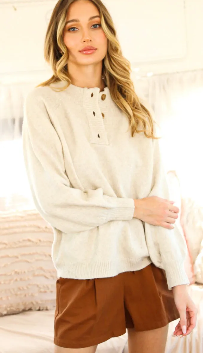 Kennedy Softest Ever Button Sweater- Grey