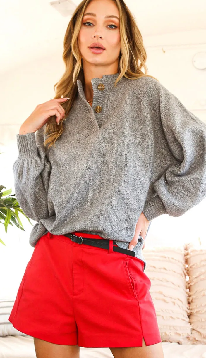 Kennedy Softest Ever Button Sweater- Grey