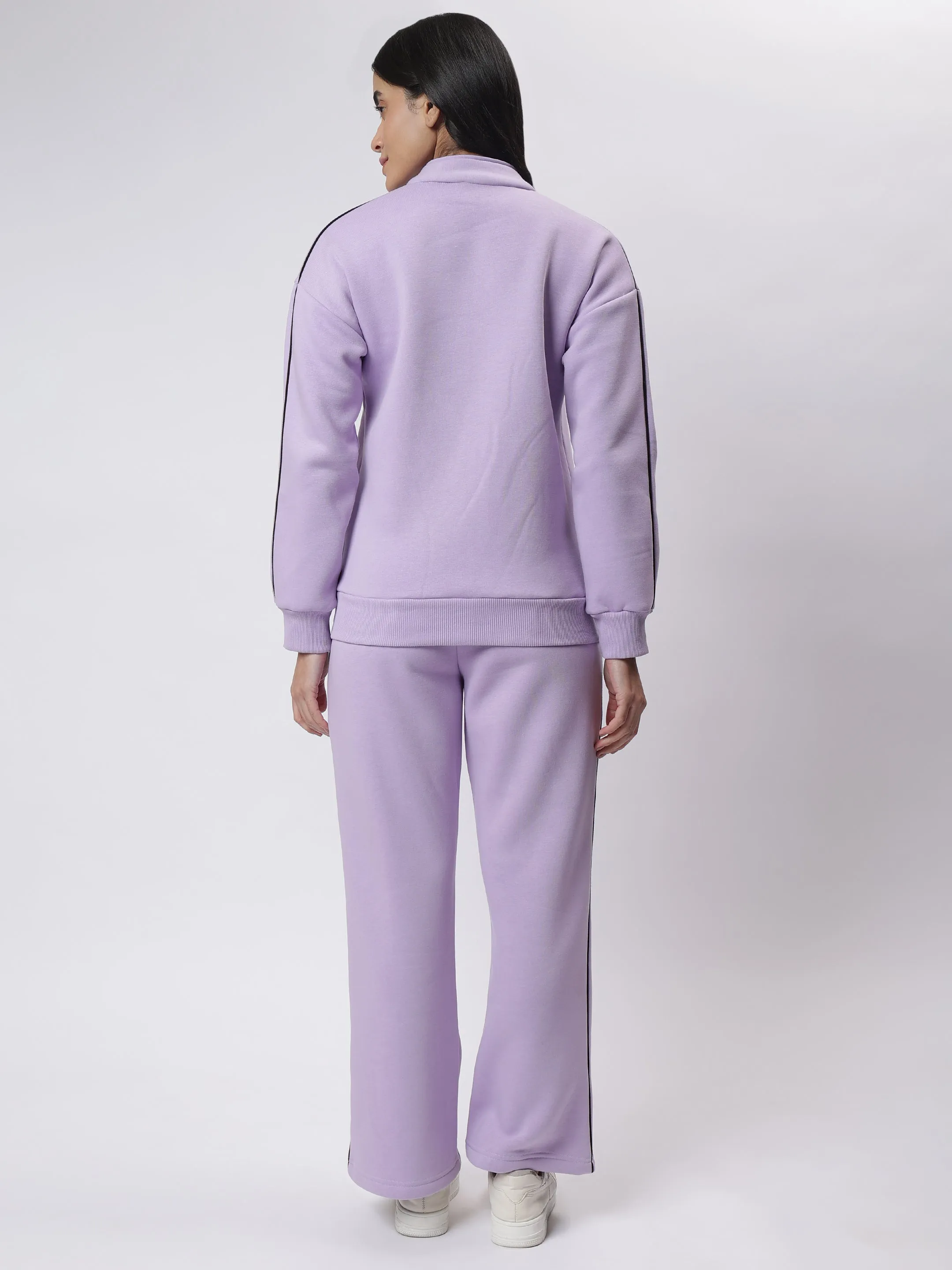 Lavender Zipper Sweatshirt with Black Contrast Piping