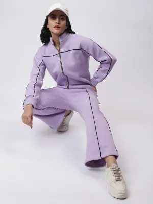 Lavender Zipper Sweatshirt with Black Contrast Piping