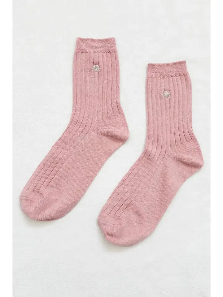 Le Bon Shoppe - Embroidered Her Socks (Pink Soda/Silver Seashell)