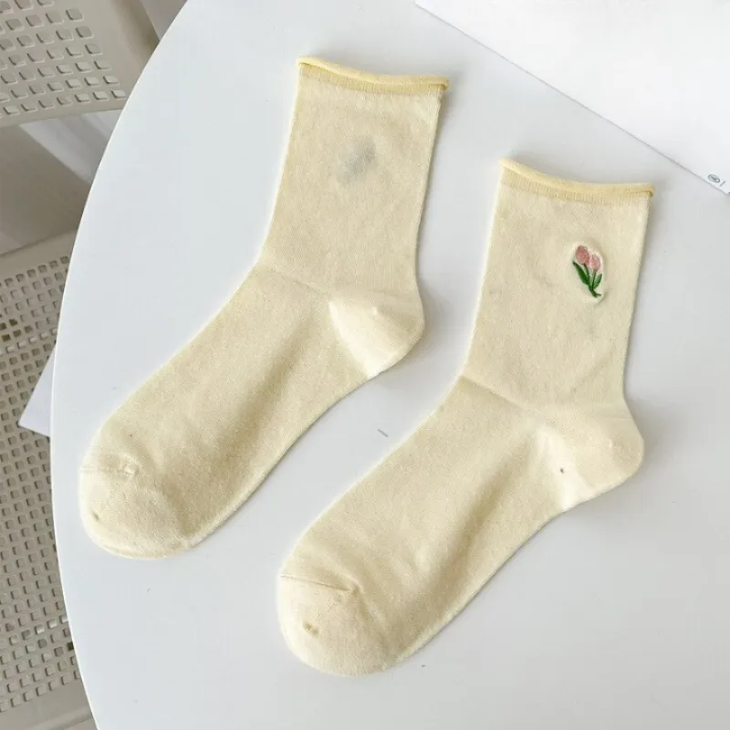 Long Flower Printed Cotton Socks