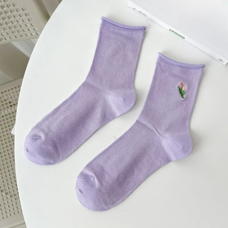 Long Flower Printed Cotton Socks