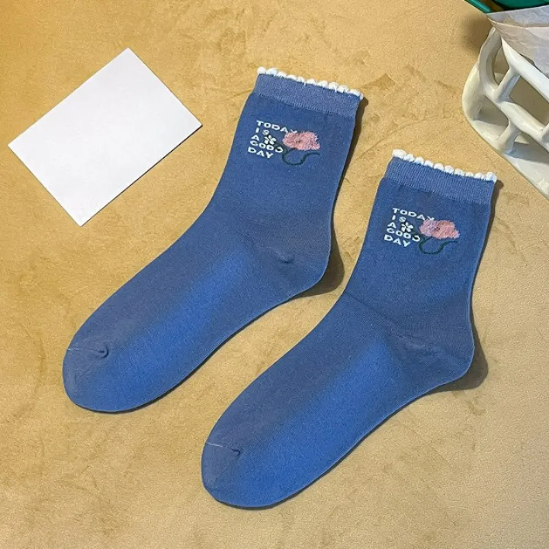 Long Flower Printed Cotton Socks