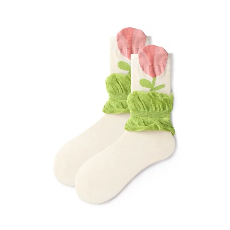 Long Flower Printed Cotton Socks