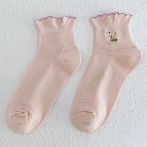 Long Flower Printed Cotton Socks