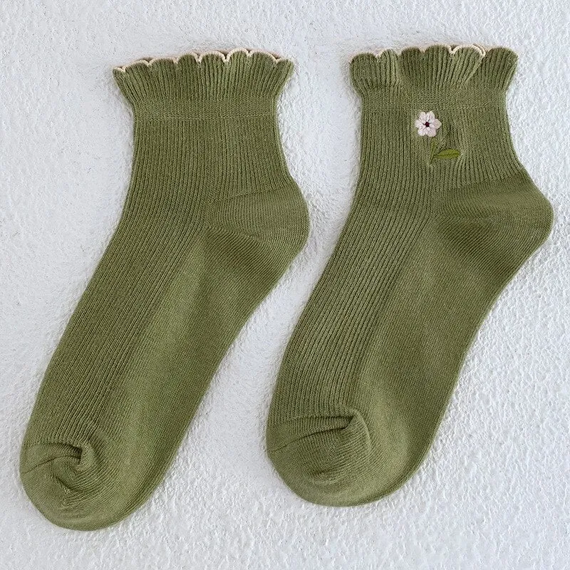 Long Flower Printed Cotton Socks