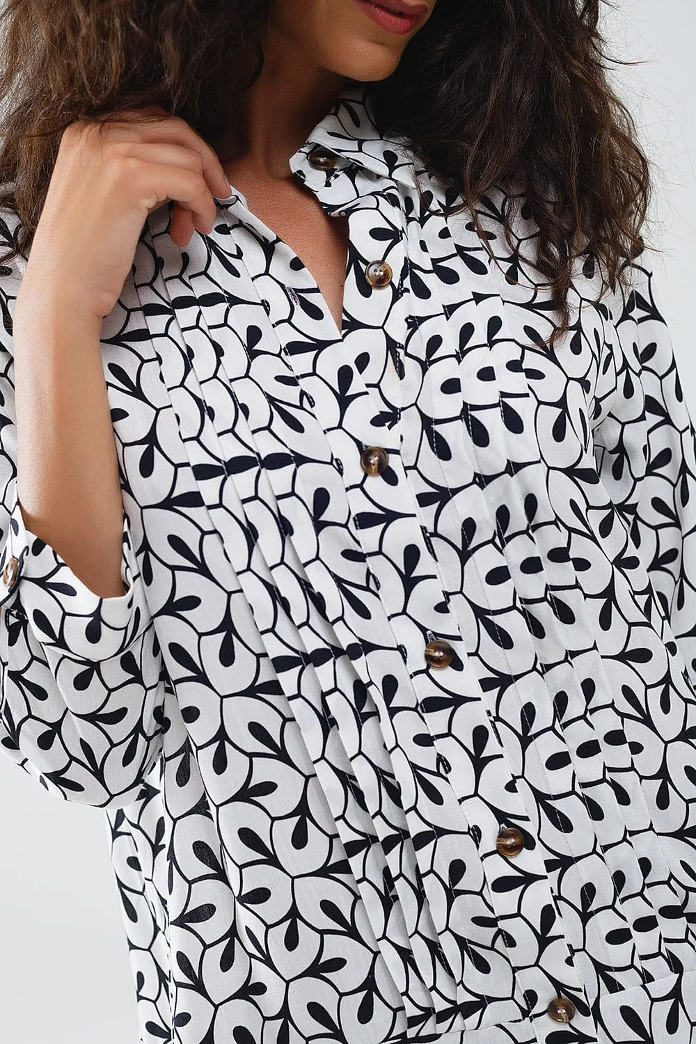 Long Sleeve Polo Collar Dress With Abstract Print