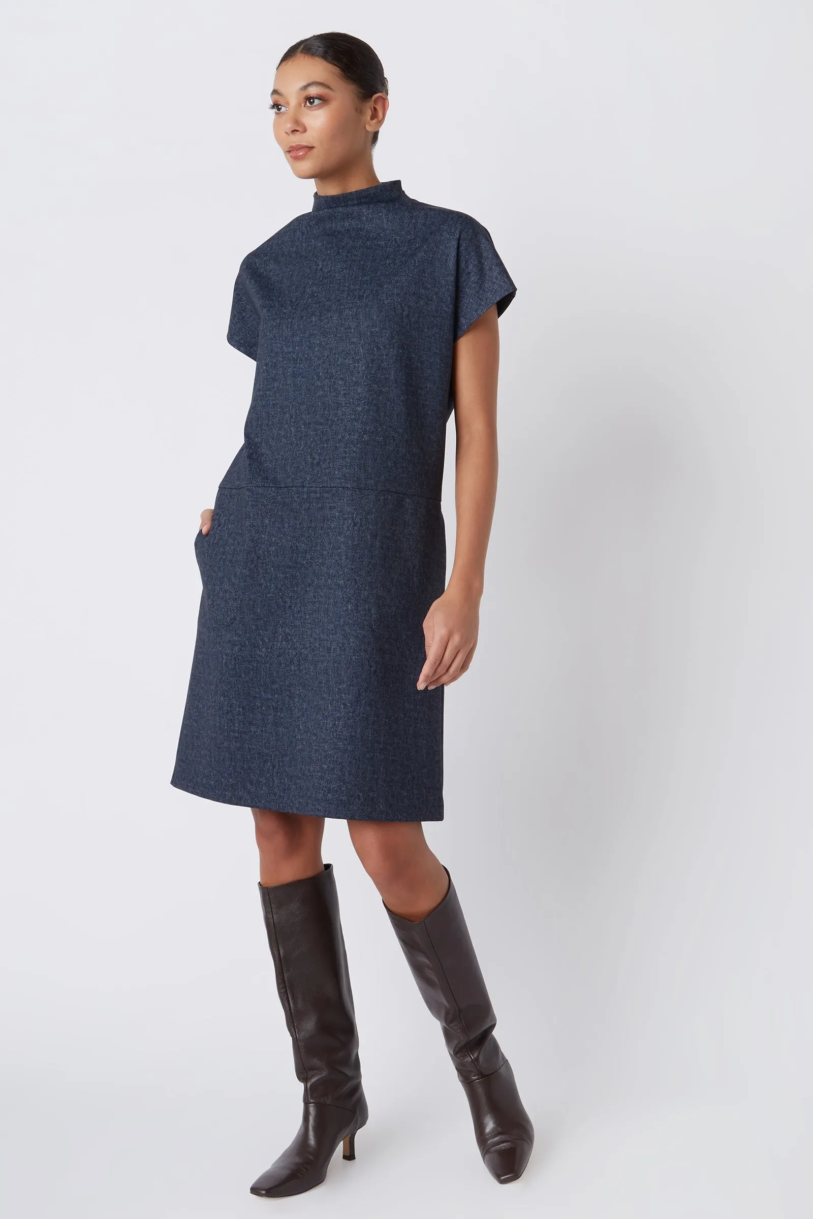 Maya Funnelneck Dress - Navy Heather