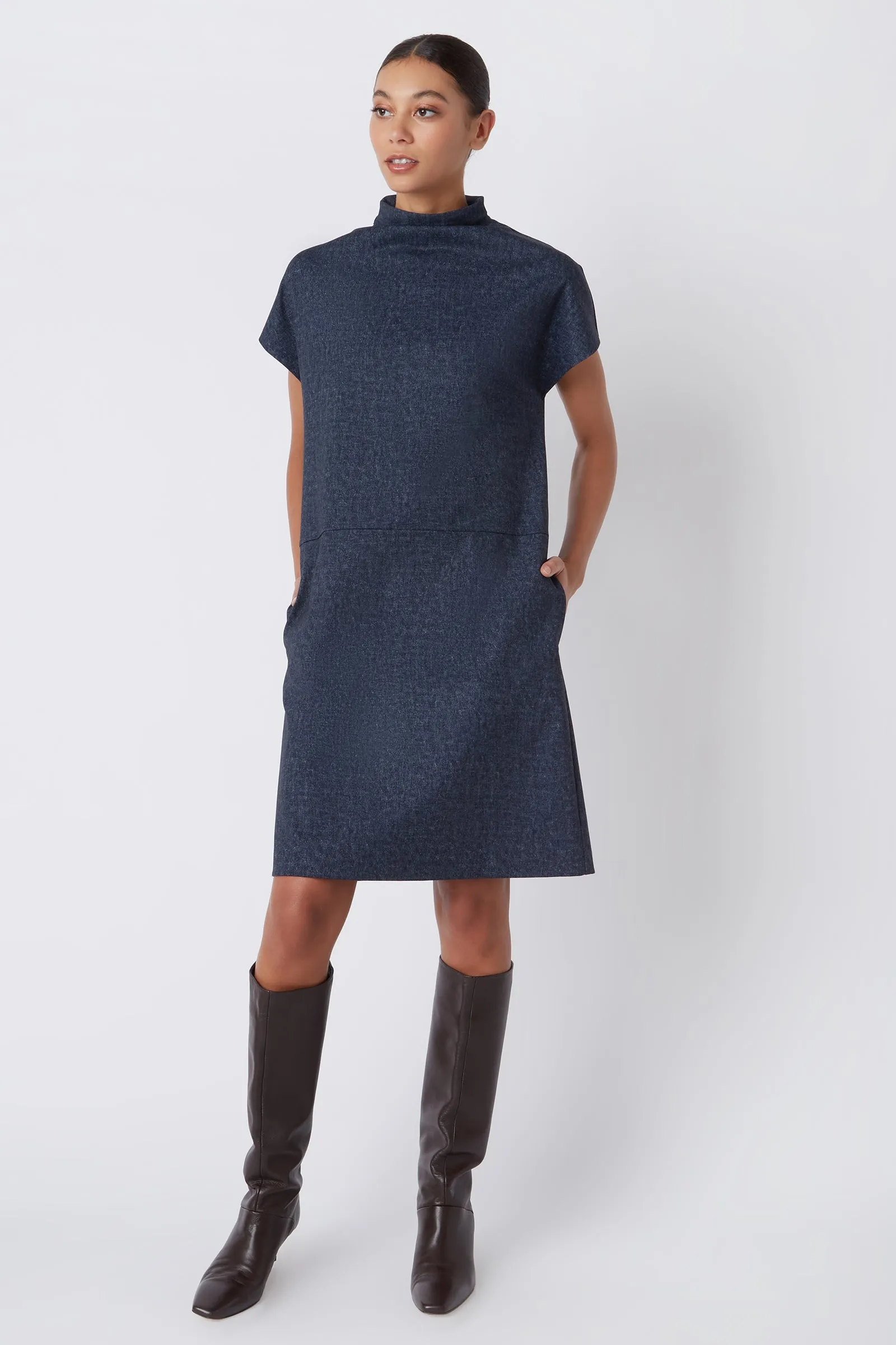Maya Funnelneck Dress - Navy Heather