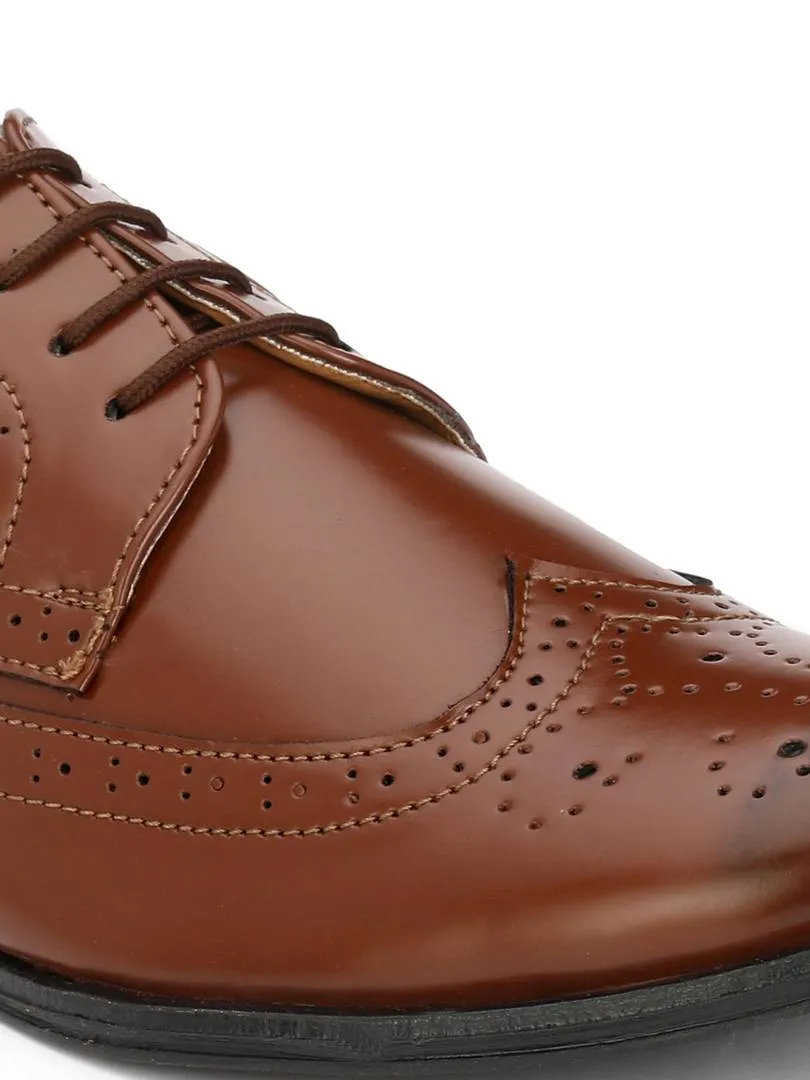 Men's Brown Full Wing Brogue Synthetic Leather Formal Shoes