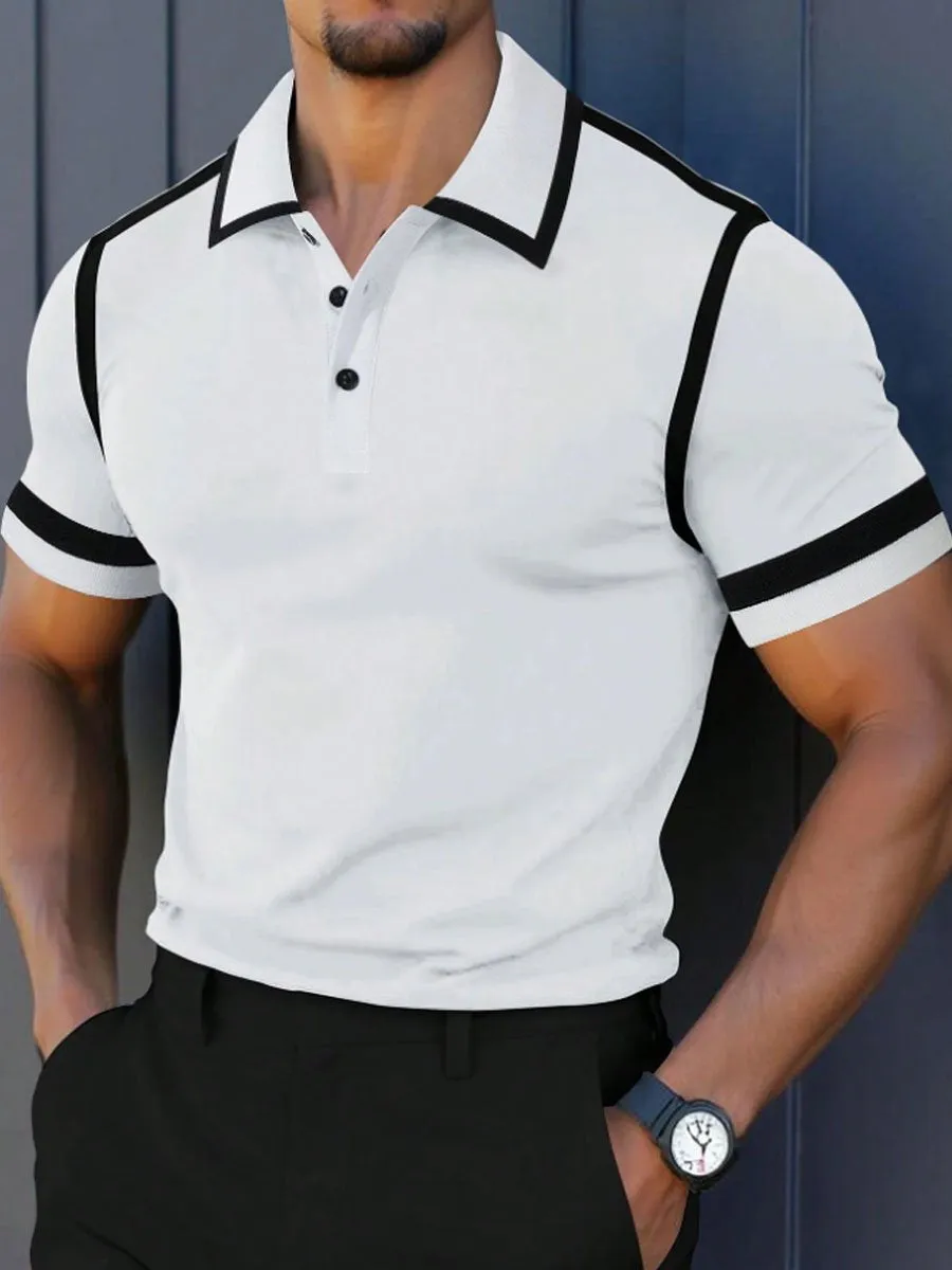 Men's Contrast Color Polo Collar Short Sleeve T-Shirt