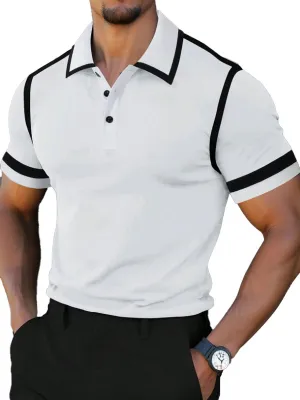 Men's Contrast Color Polo Collar Short Sleeve T-Shirt