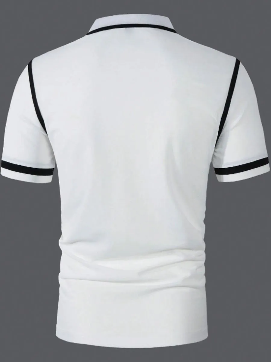 Men's Contrast Color Polo Collar Short Sleeve T-Shirt
