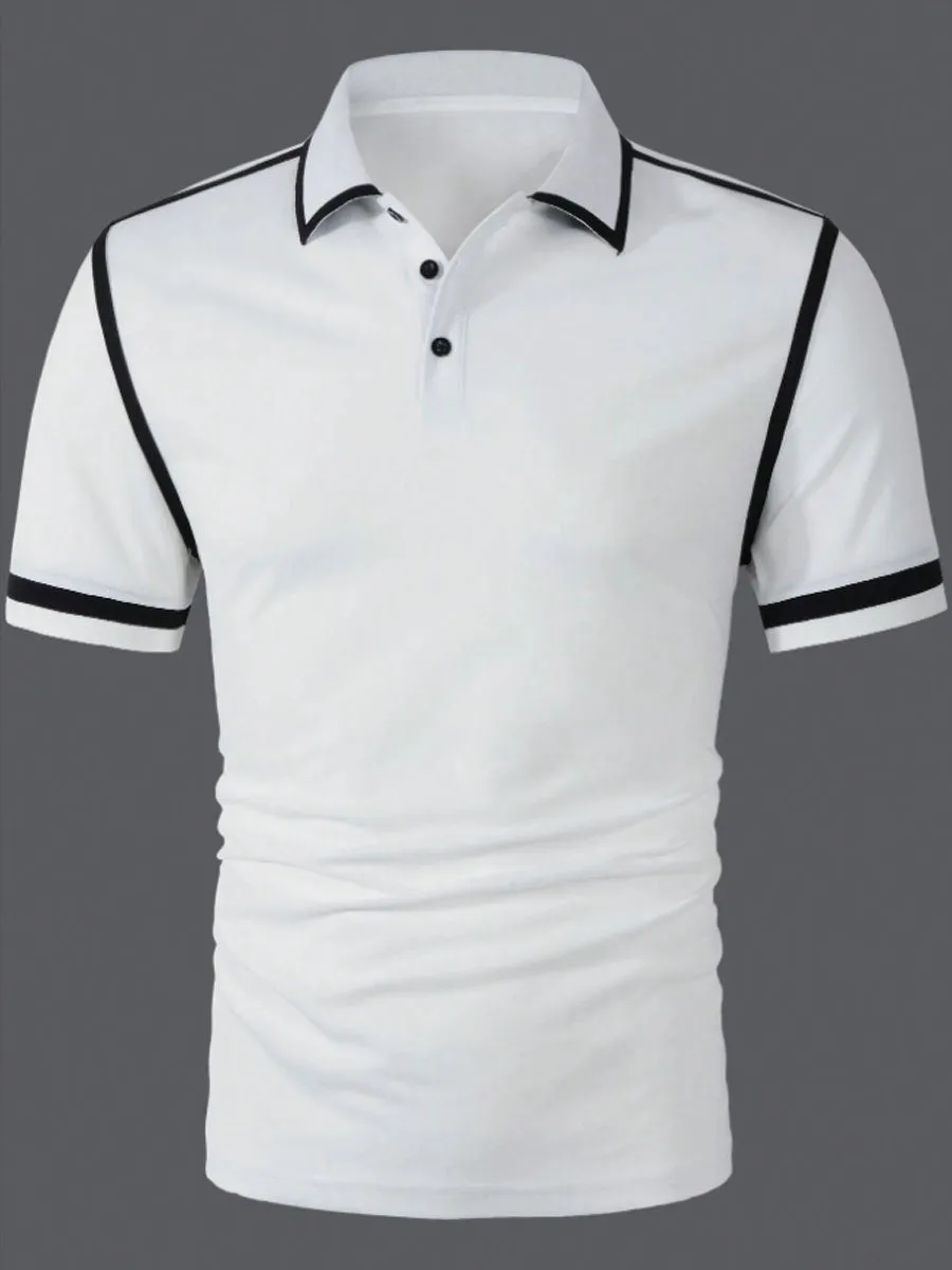 Men's Contrast Color Polo Collar Short Sleeve T-Shirt