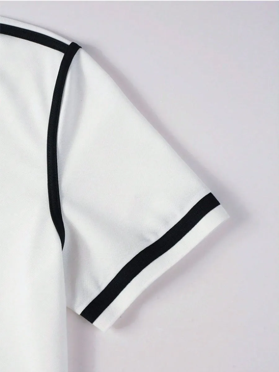 Men's Contrast Color Polo Collar Short Sleeve T-Shirt