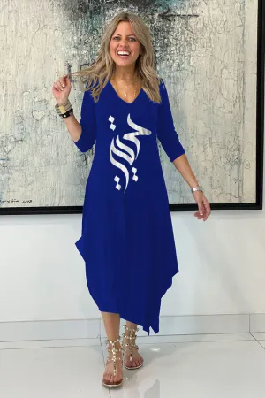 My Freedom Long Sleeves Total Comfort Dress - Blue / Silver