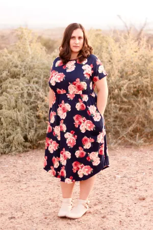Navy Floral Pocket Dress