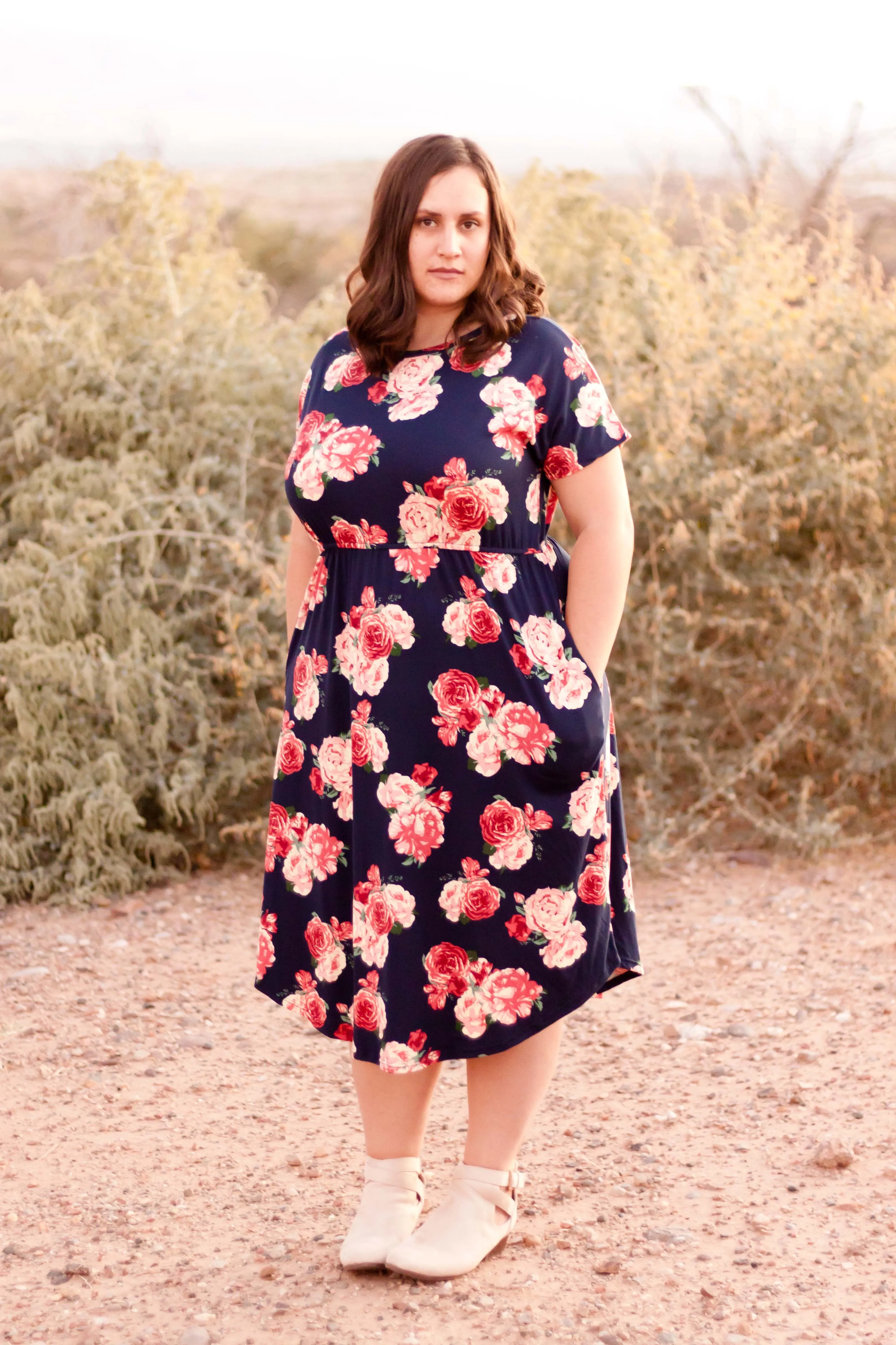 Navy Floral Pocket Dress