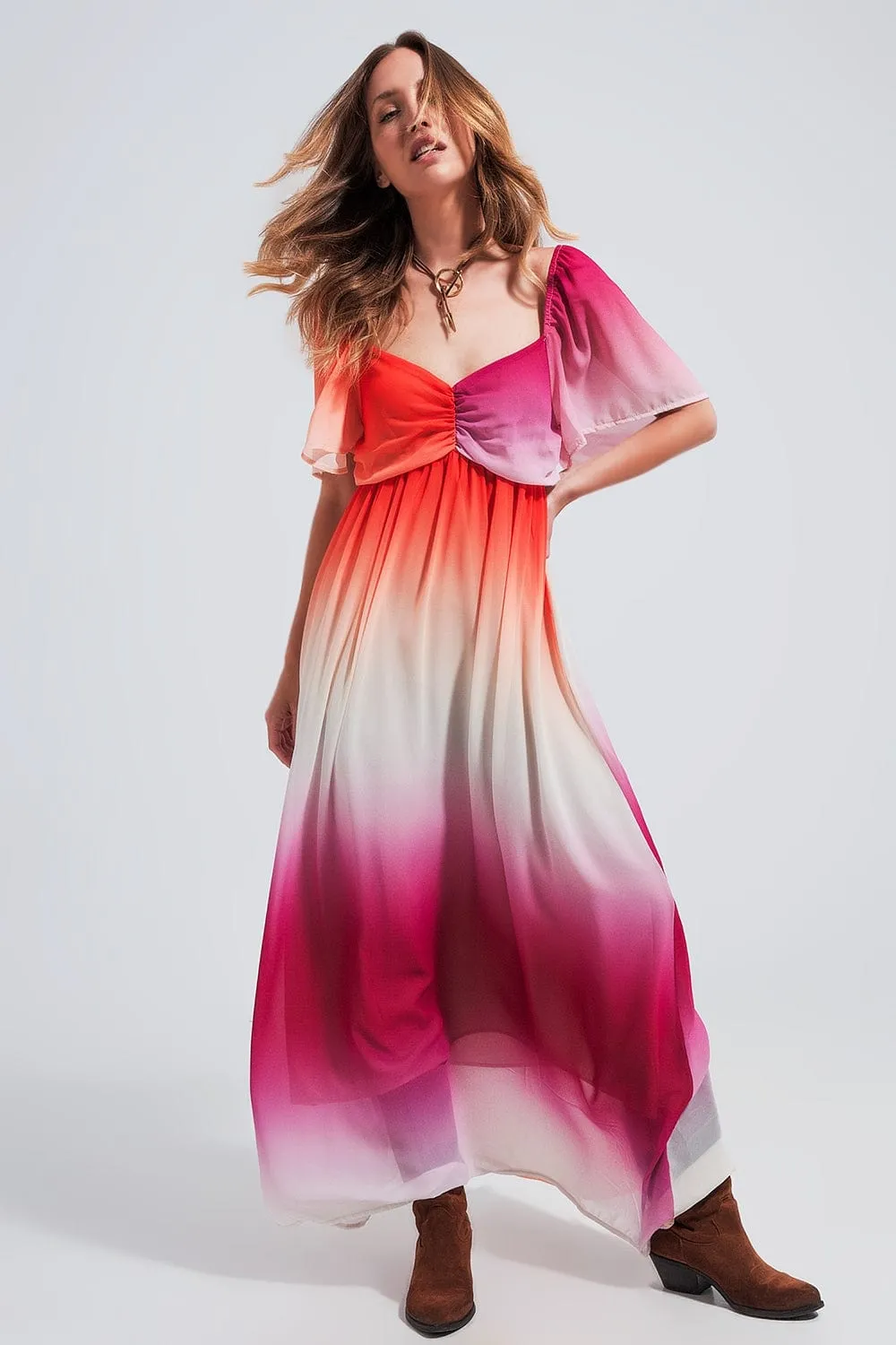 Ombre Sweetheart Maxi Dress In Fuchsia